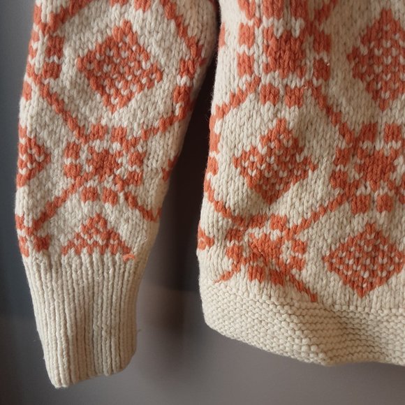 (SOLD) American Eagle Outfitters Hand Knit 100% Wool Sweater | Cream Orange | M - Picture 5 of 16